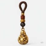 Porte-clés Bouddha rieur en métal doré