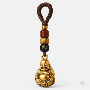 Porte-clés Bouddha rieur en métal doré