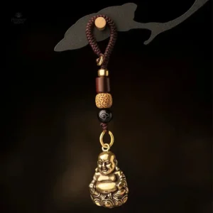 Porte-clés Bouddha rieur en résine colorée