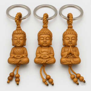 Porte-clés Bouddha en bois naturel