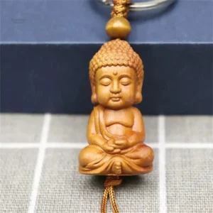 Petit Bouddha en bois, porte-clés élégant