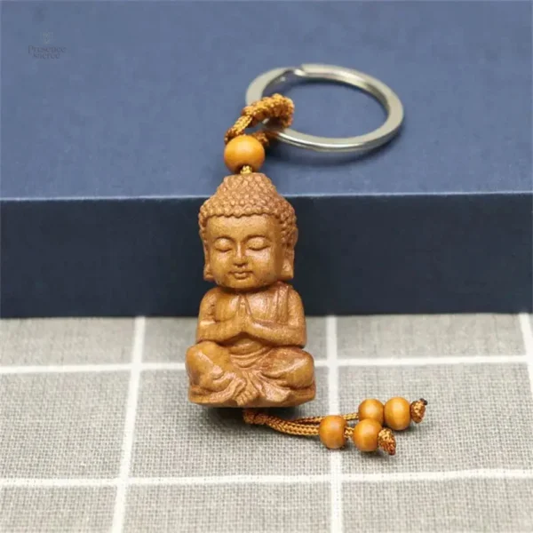 Porte-clés Bouddha, accessoire minimaliste en bois