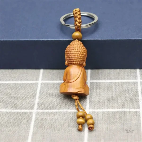 Porte-clés unique, petit Bouddha en bois décoratif