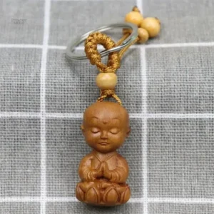Porte-clés prière moine bouddhiste en bois