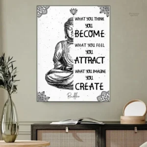 Tableau avec Bouddha et citation zen, décoration sereine