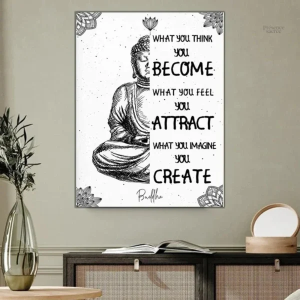 Tableau avec Bouddha et citation zen, décoration sereine
