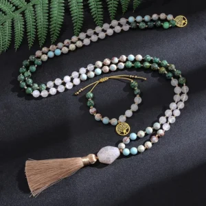 Collier en jade africaine, bracelet assorti