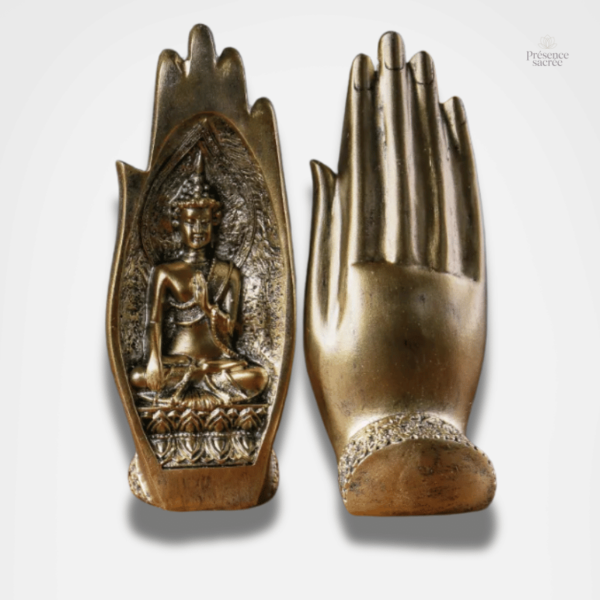 Statue Bouddha deux mains en résine