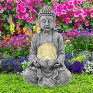 Boule de verre solaire avec statue de Bouddha