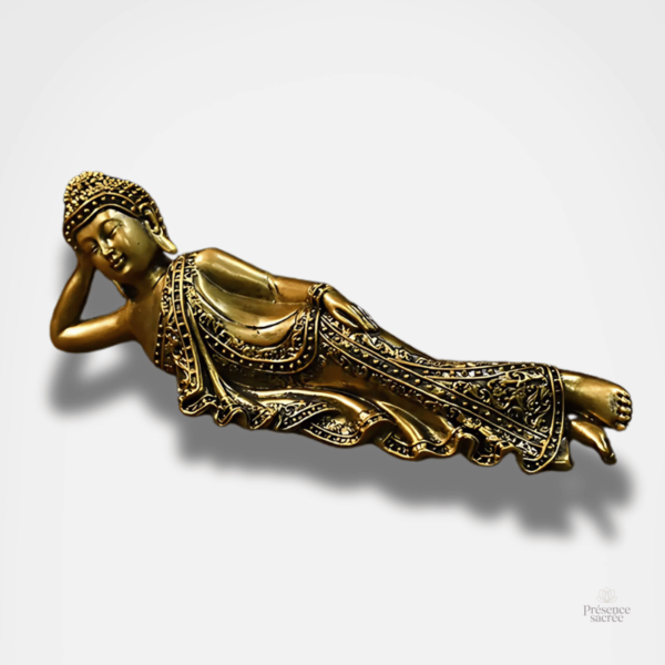 Buddha couché en résine, symbole de paix et sérénité