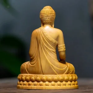 Sculpture artisanale de Bouddha en bois de cyprès