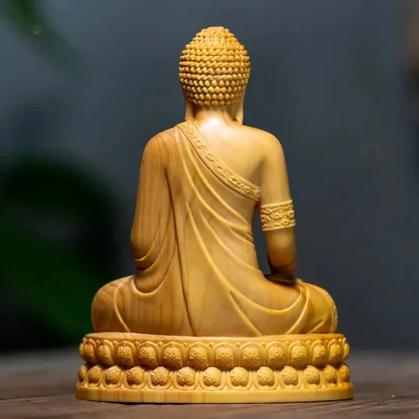 Sculpture artisanale de Bouddha en bois de cyprès