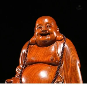 Statue Maitreya en bois, symbole de joie