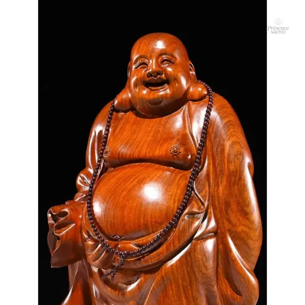 Statue zen Maitreya, artisanat en bois