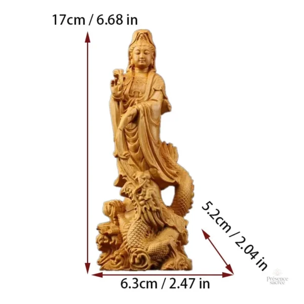 Sculpture de Guan Yin et dragon en bois