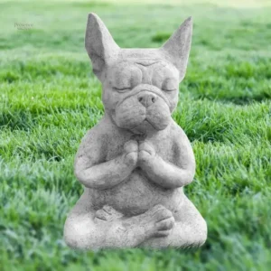 Décoration de jardin : statue chien en posture méditative