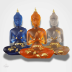 Statue de Bouddha en résine colorée, décor méditatif