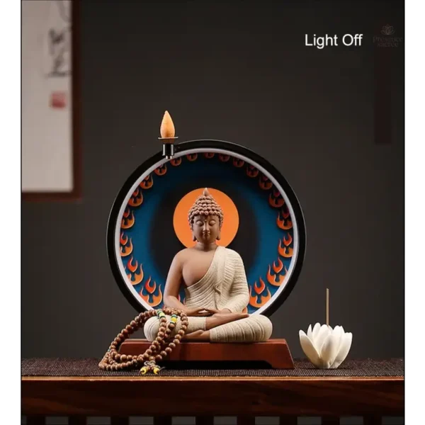 Statue bouddhiste avec éclairage LED subtil