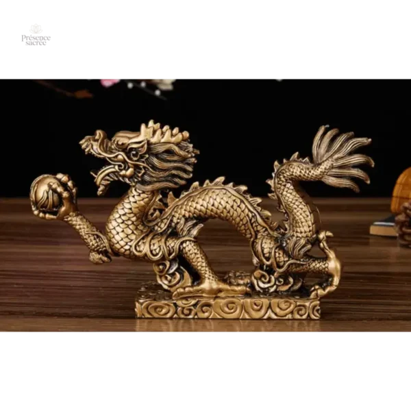 Statue en résine, dragon doré brillant pour décoration intérieure
