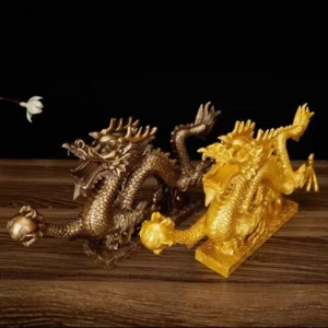 Figurine de dragon doré, artisanat en résine de qualité