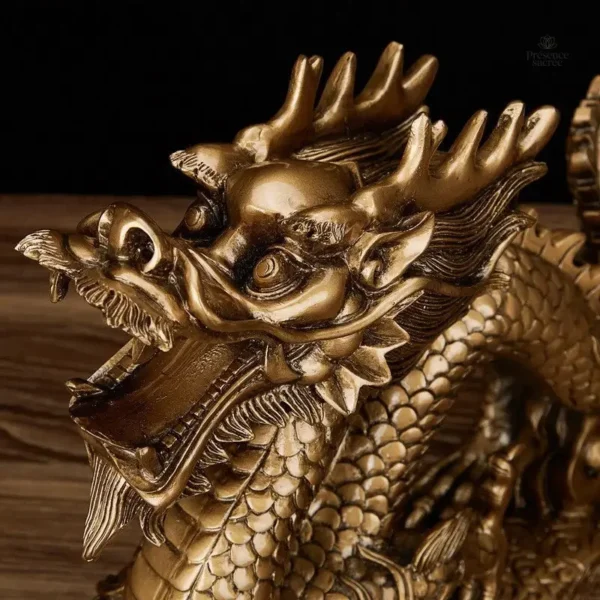 Résine sculptée en forme de dragon doré, pièce unique