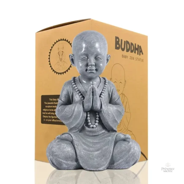Accessoire spirituel, statue de moine en méditation paisible