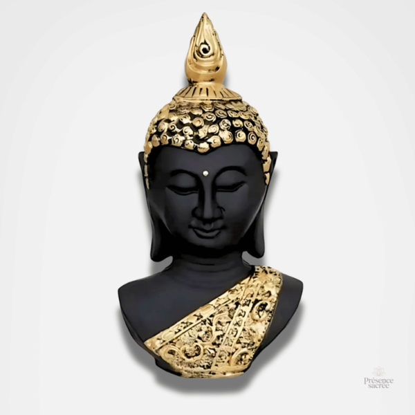 Statue Bouddha noir en résine, décor zen élégant