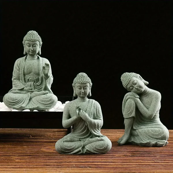 Bouddha en grès vert, ornement spirituel élégant