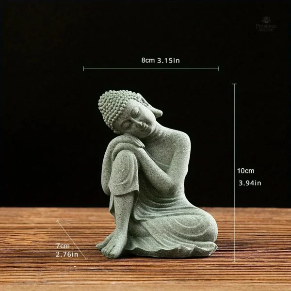 Statuette Bouddha grès vert, accessoire de méditation