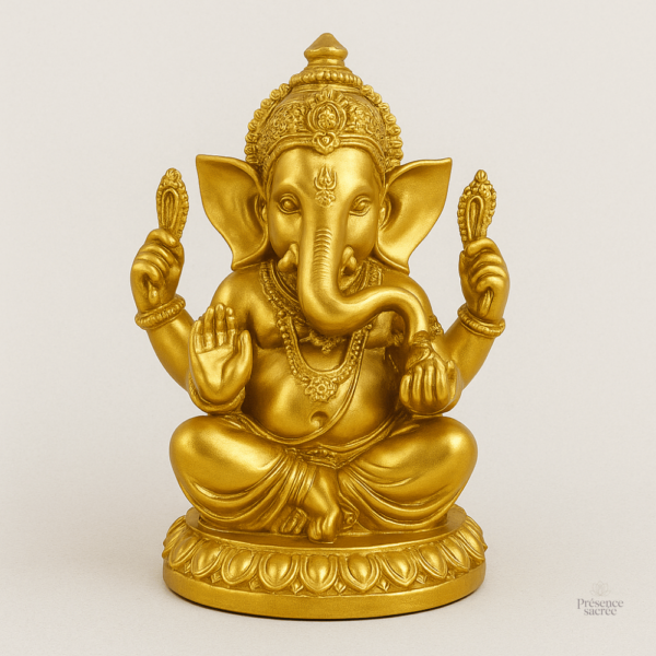 Statuette de Ganesh Assis sur Lotus en décoration artisanale