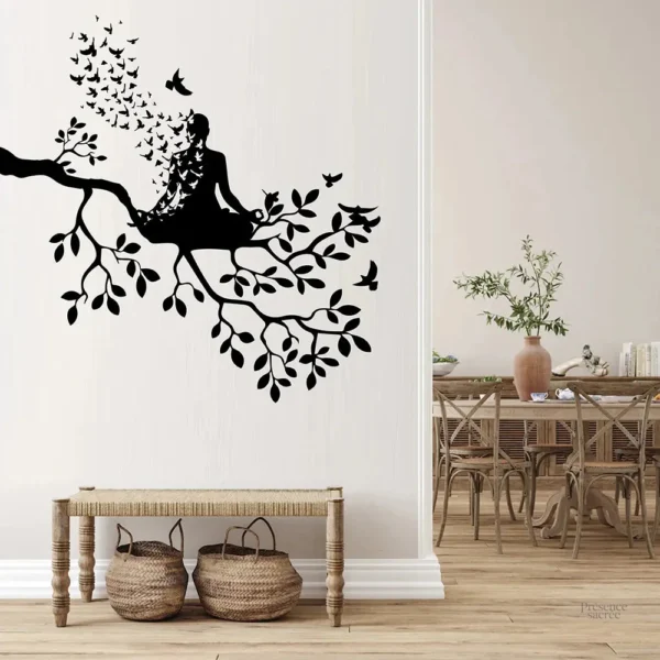 Stickers Bouddha sur branche d'arbre, design apaisant
