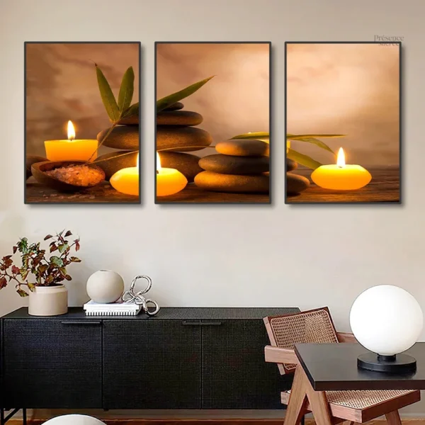Tableau Zen et Galet en 3 parties pour décoration intérieure
