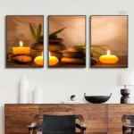 Décoration murale zen avec galets apaisants en 3 panneaux