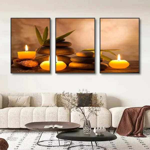 Art mural triptyque zen inspiré par la nature et la sérénité
