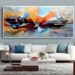 Tableau abstrait de Bouddha couché en couleurs apaisantes
