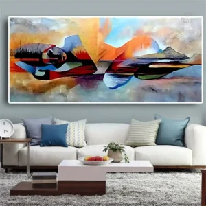 Tableau abstrait de Bouddha couché en couleurs apaisantes