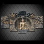Décoration murale Bouddha en bronze, 5 pièces