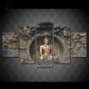 Décoration murale Bouddha en bronze, 5 pièces