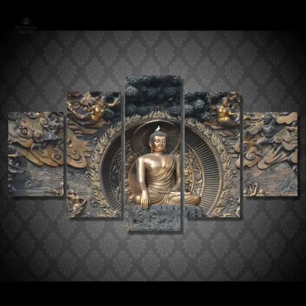 Décoration murale Bouddha en bronze, 5 pièces