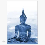 Art mural Bouddha en teintes bleues, ambiance zen et apaisante