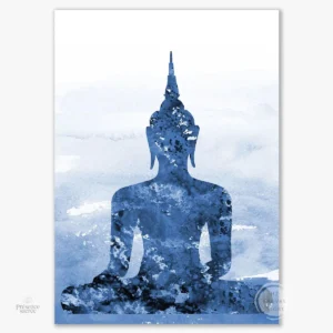 Art mural Bouddha en teintes bleues, ambiance zen et apaisante