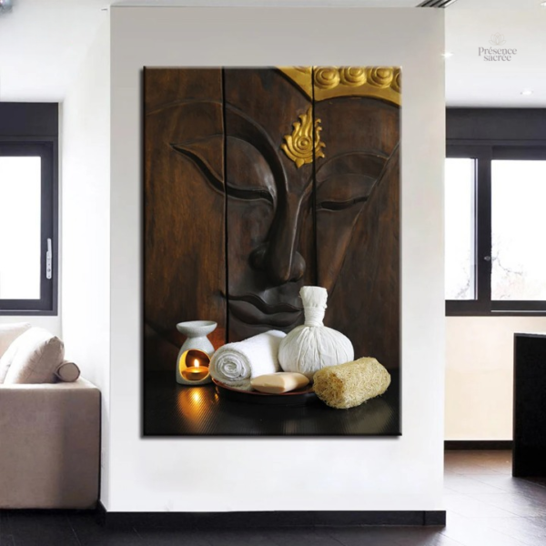 Tableau Bouddha en bois décoratif pour intérieur zen