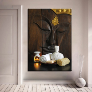 Art mural représentant Bouddha, style artisanal en bois