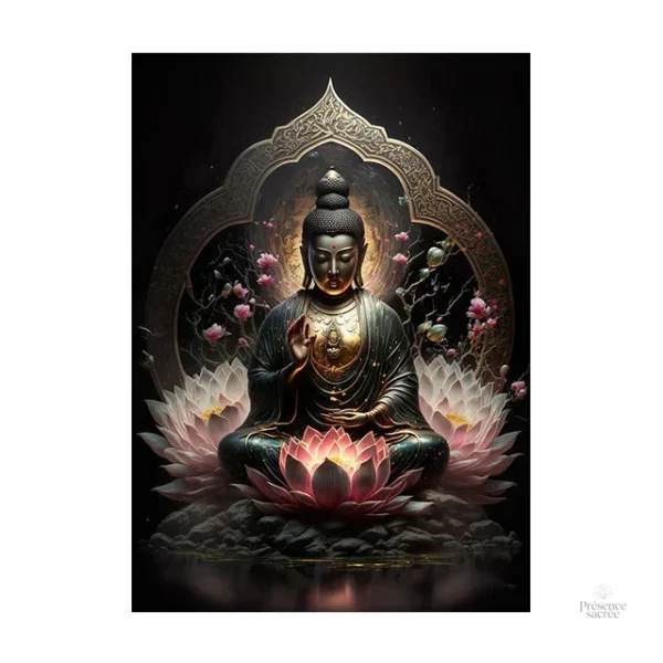 Tableau spirituel Bouddha en noir et blanc