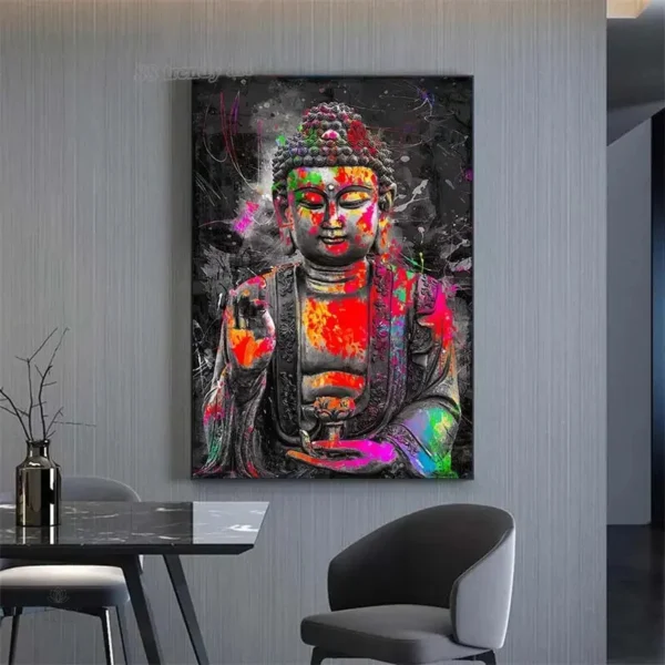 Tableau graphique de Bouddha, œuvre colorée et spirituelle