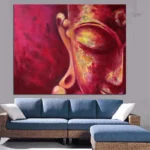 Art mural Bouddha rouge - pièce unique pour intérieur zen