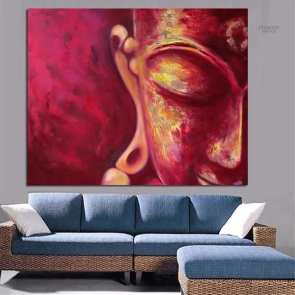 Art mural Bouddha rouge - pièce unique pour intérieur zen