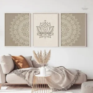 Fleur de Lotus en teintes beiges, art mural zen