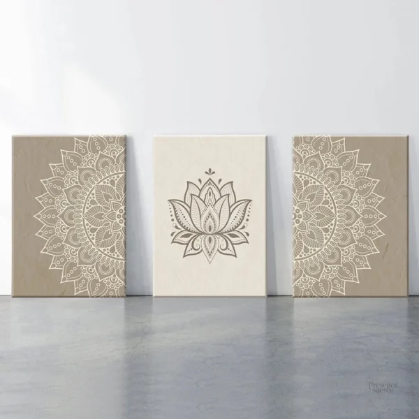 Décoration Bouddha, tableau lotus apaisant beige