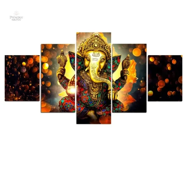 Décoration murale Ganesh, tableau 5 pièces zen